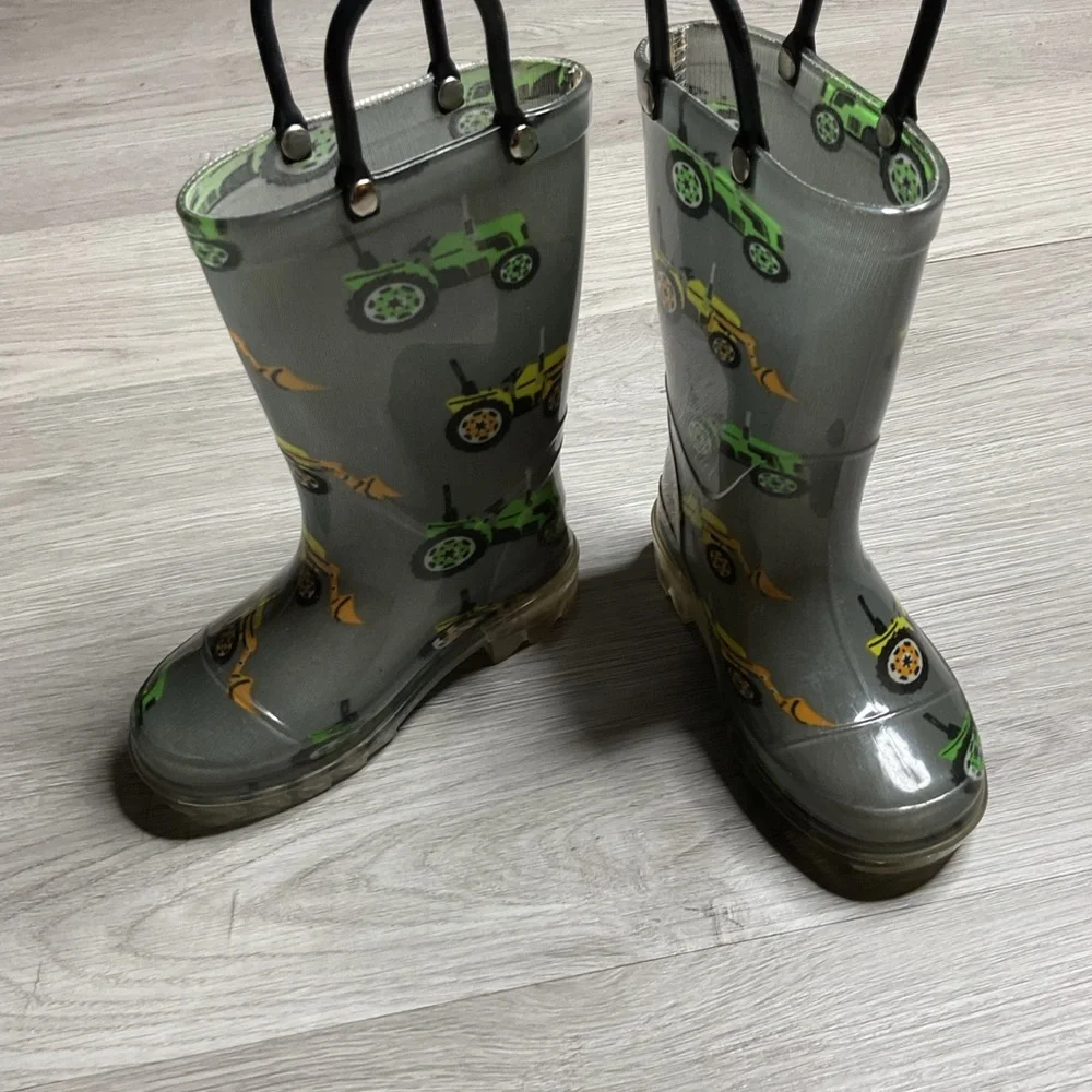 Sporto Kids Rubber‎ Boots Tractors Gray Boot Size 5/6 Only One Lights Up
